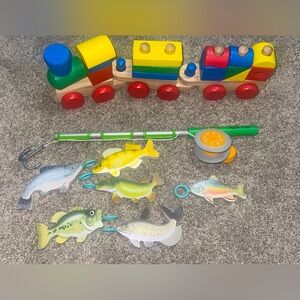 Melissa and Doug Stacking Train and Fishing Play Set wooden toys lot